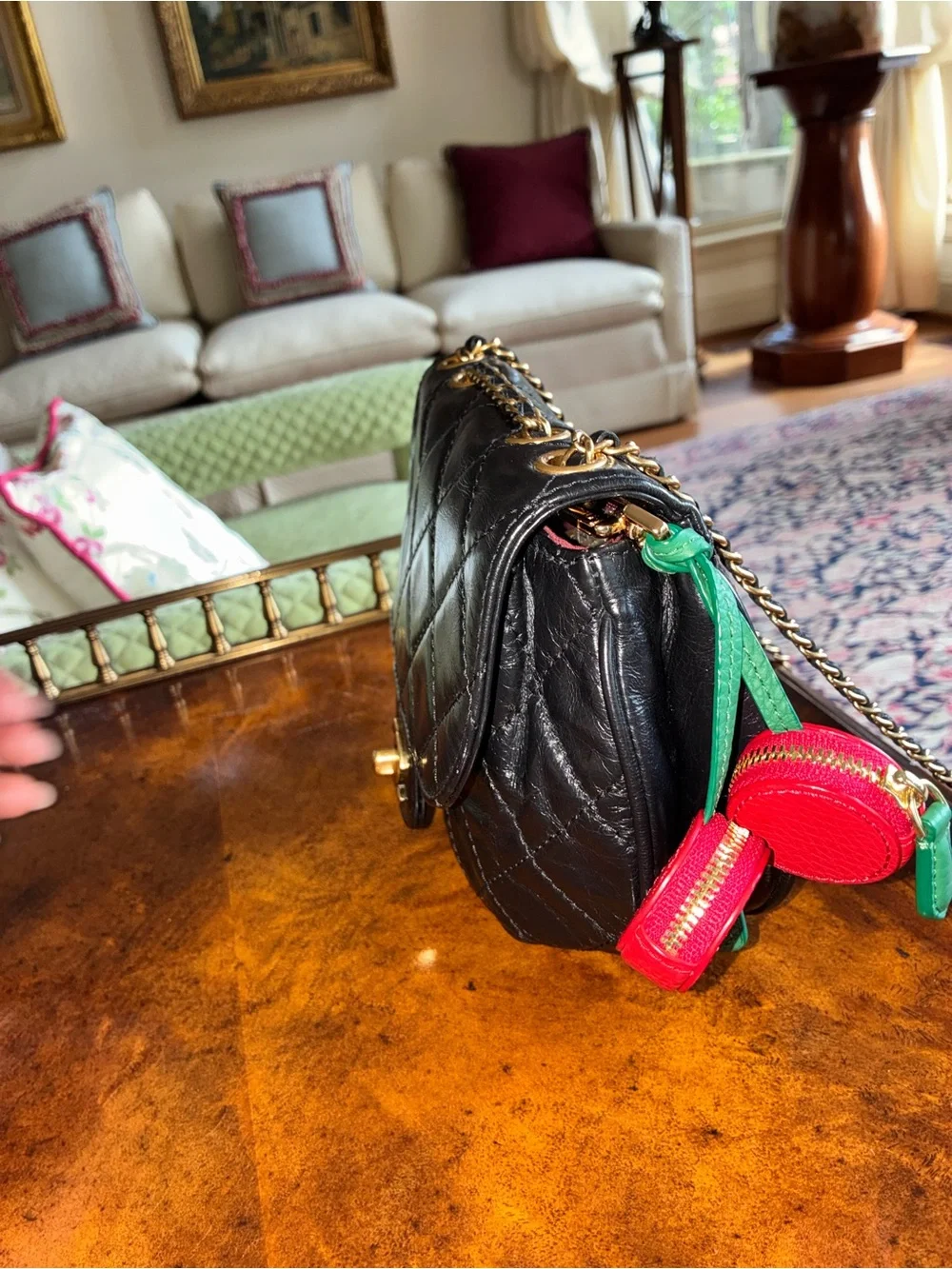 Chanel Black Quilted Glazed Lambskin Crossbody Bag with Aged Gold-Tone Hardware